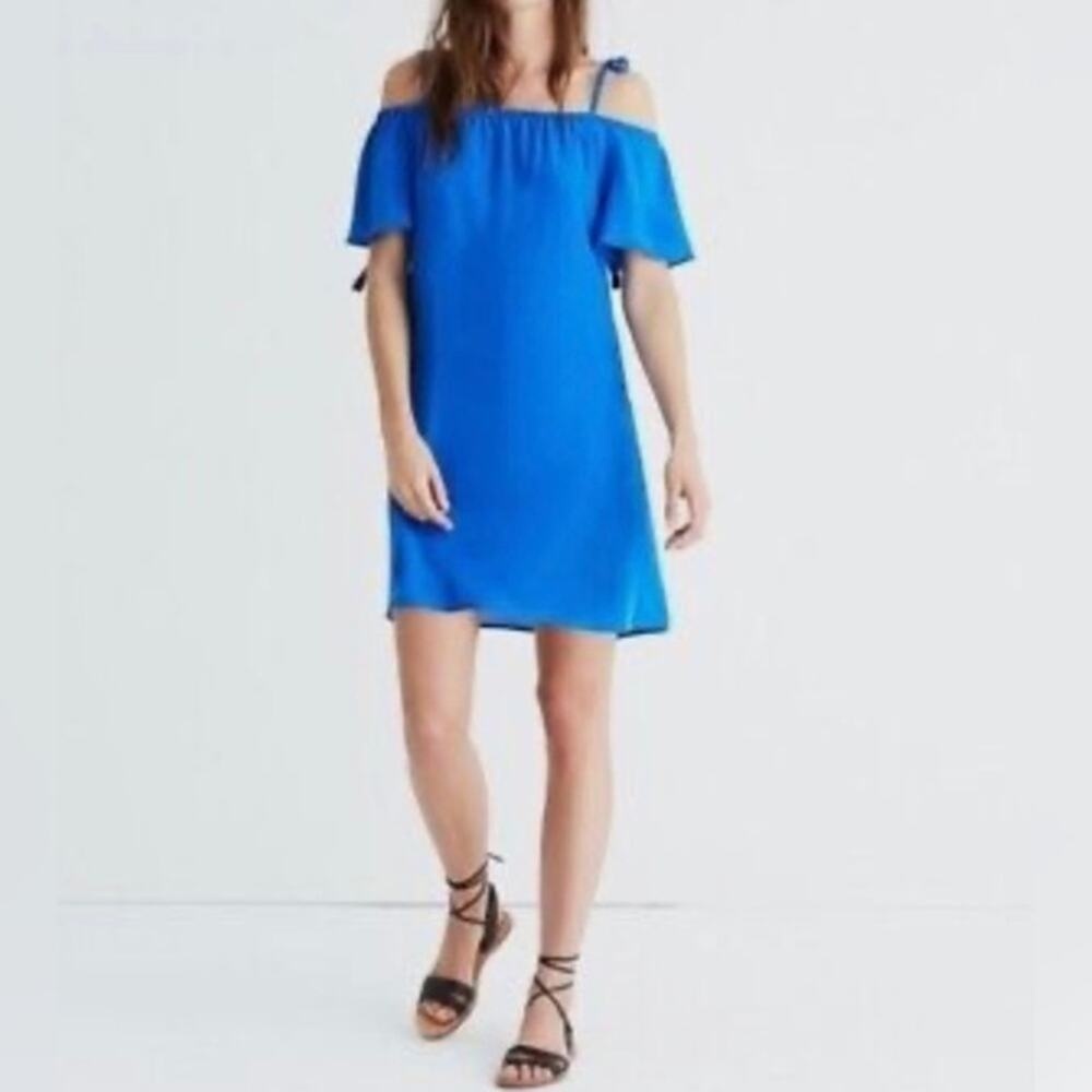 Madewell Blue Silk Cold Shoulder Dress Size Small